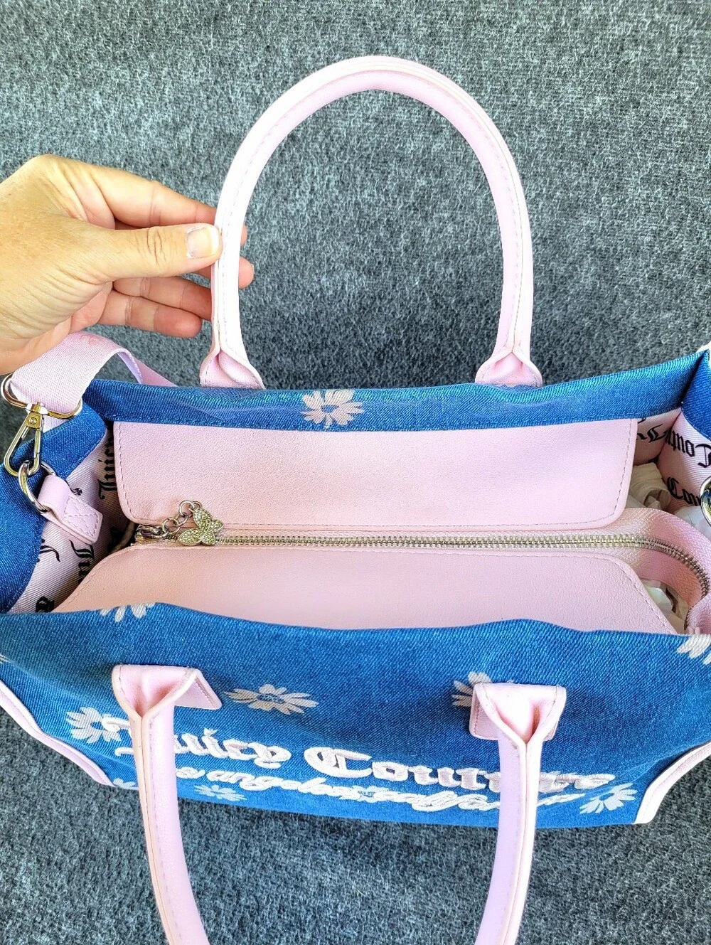 Juicy Couture Daisy For Juicy Tote Denim and Pink With Matching Card Wallet